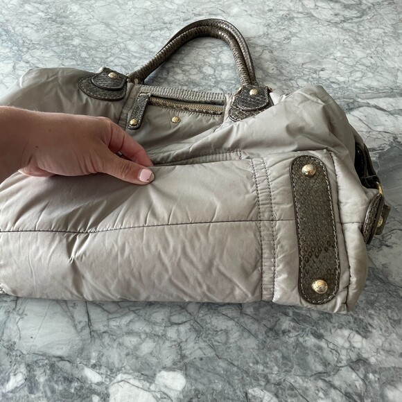 Tod's Nylon and Snakeskin Leather Top Handle Tote Shoulder Bag Grey - Picture 7 of 9